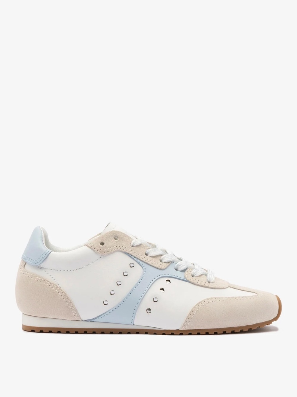 Larroude White Sneakers with Light Blue and Beige Accents
